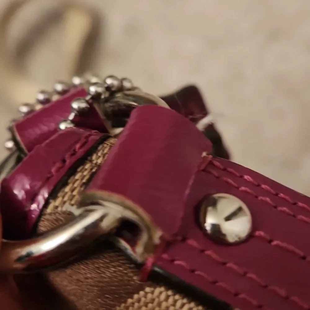 Coach Signature Stripe Crossbody Bag Fuschia Purple & Brown